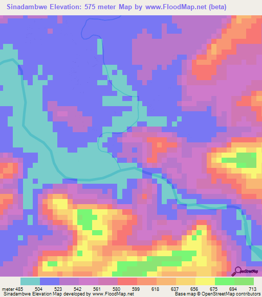 Sinadambwe,Zambia Elevation Map