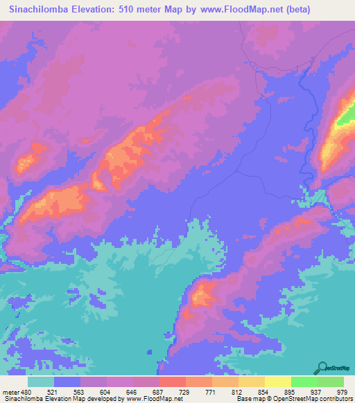 Sinachilomba,Zambia Elevation Map