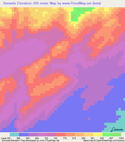 Simwele,Zambia Elevation Map