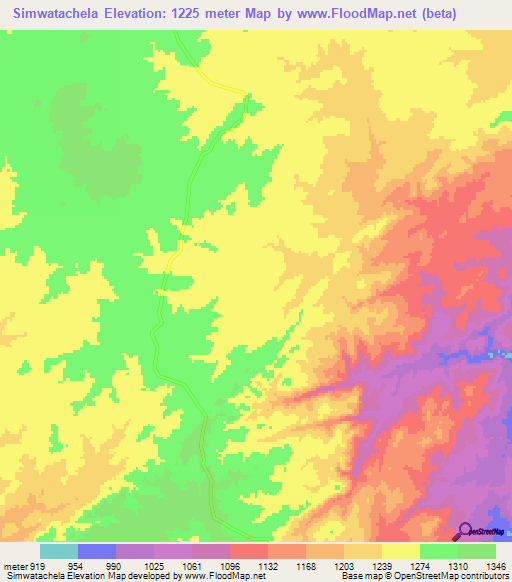 Simwatachela,Zambia Elevation Map