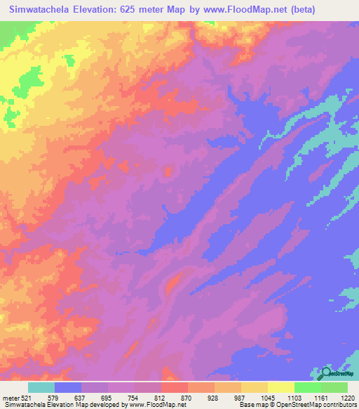 Simwatachela,Zambia Elevation Map