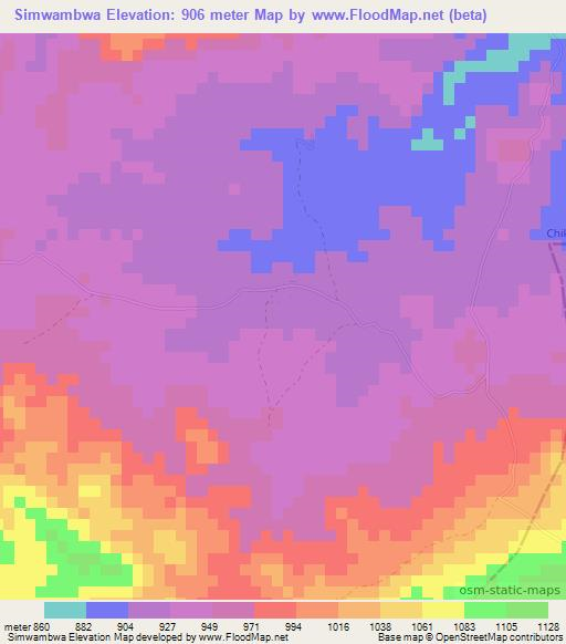 Simwambwa,Zambia Elevation Map