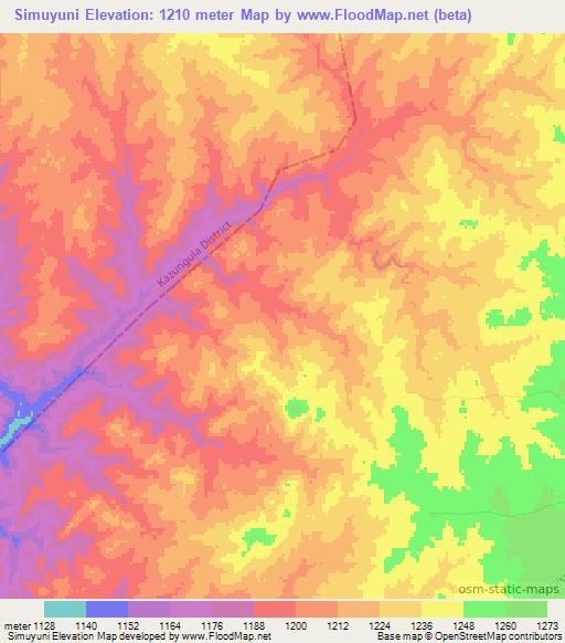 Simuyuni,Zambia Elevation Map