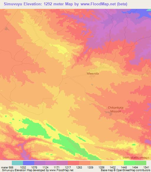 Simuvuyu,Zambia Elevation Map