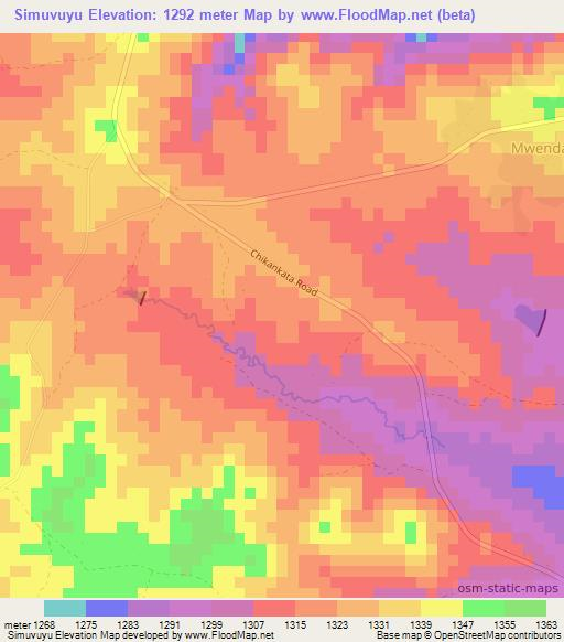 Simuvuyu,Zambia Elevation Map