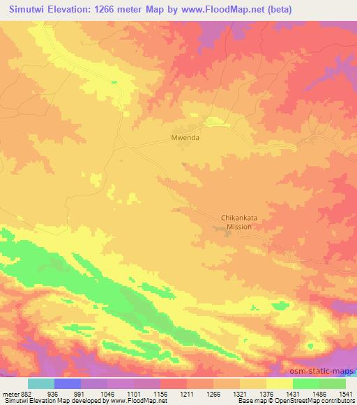 Simutwi,Zambia Elevation Map