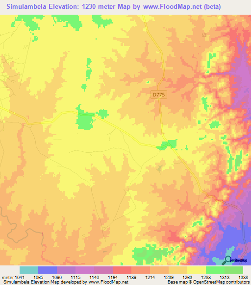 Simulambela,Zambia Elevation Map