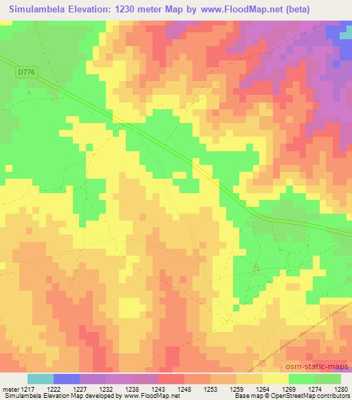 Simulambela,Zambia Elevation Map