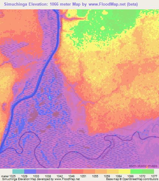 Simuchinga,Zambia Elevation Map