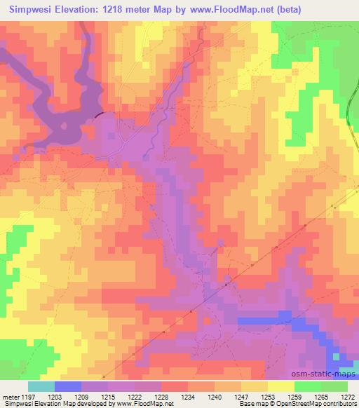 Simpwesi,Zambia Elevation Map