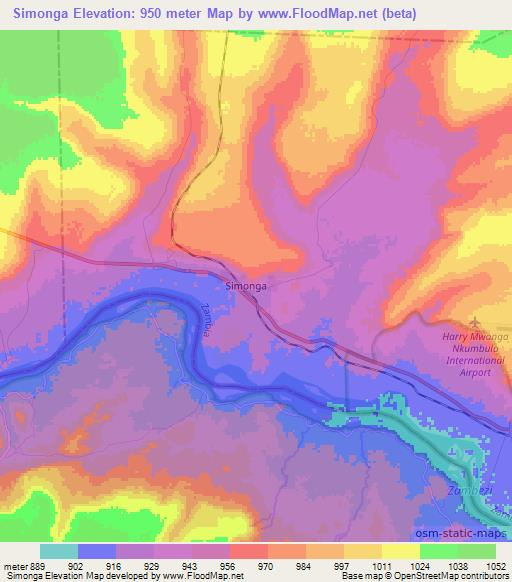 Simonga,Zambia Elevation Map