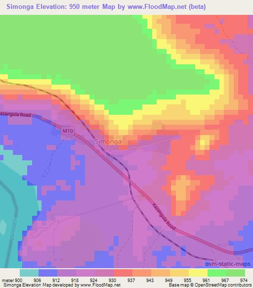 Simonga,Zambia Elevation Map