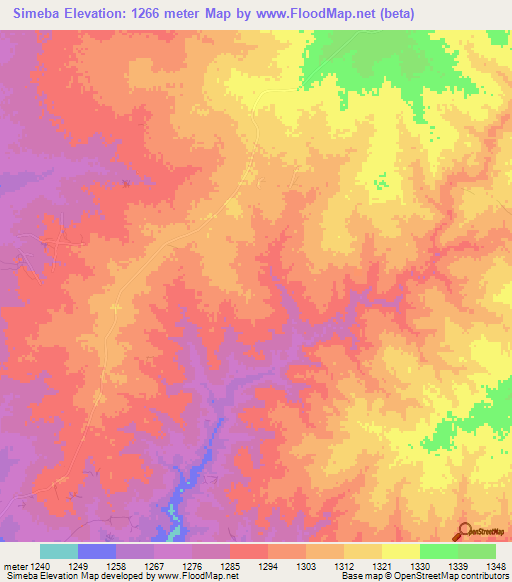 Simeba,Zambia Elevation Map