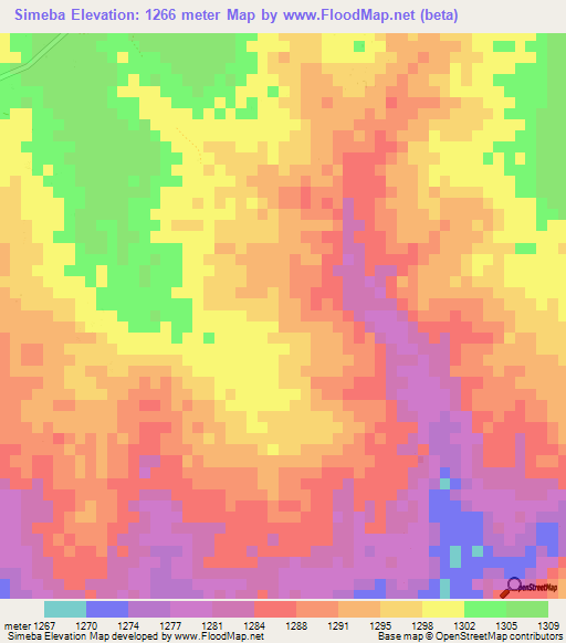 Simeba,Zambia Elevation Map