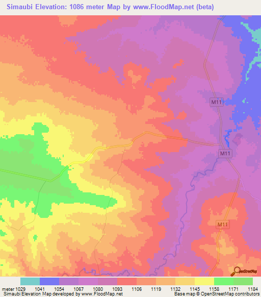 Simaubi,Zambia Elevation Map