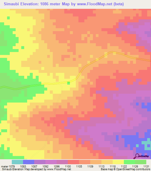 Simaubi,Zambia Elevation Map