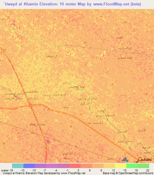 `Uwayd al Khamis,Iraq Elevation Map