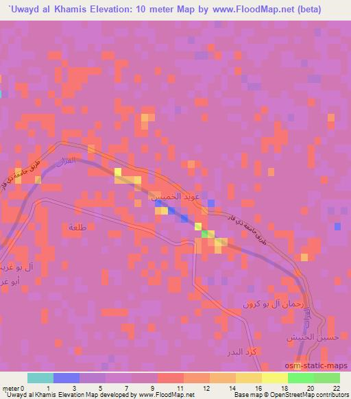 `Uwayd al Khamis,Iraq Elevation Map