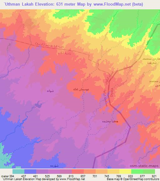 `Uthman Lakah,Iraq Elevation Map