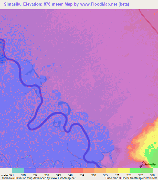 Simasiku,Zambia Elevation Map