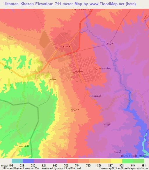 `Uthman Khazan,Iraq Elevation Map