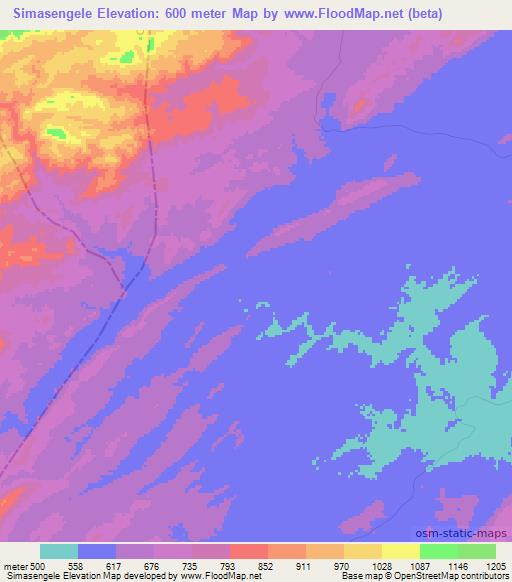 Simasengele,Zambia Elevation Map