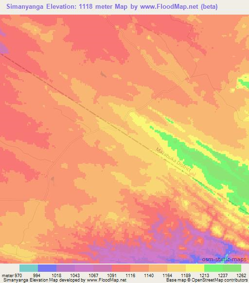 Simanyanga,Zambia Elevation Map