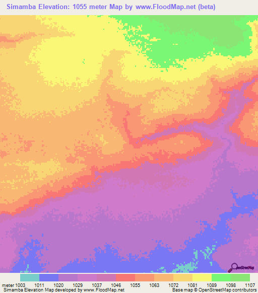 Simamba,Zambia Elevation Map