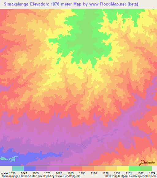 Simakalanga,Zambia Elevation Map