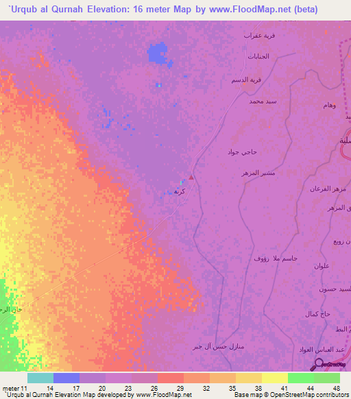 `Urqub al Qurnah,Iraq Elevation Map