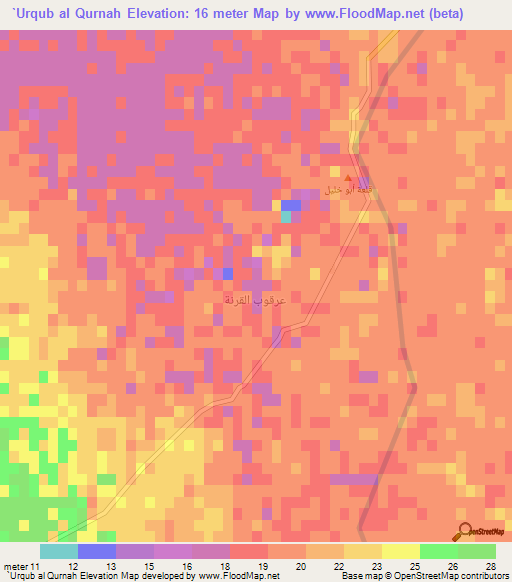 `Urqub al Qurnah,Iraq Elevation Map