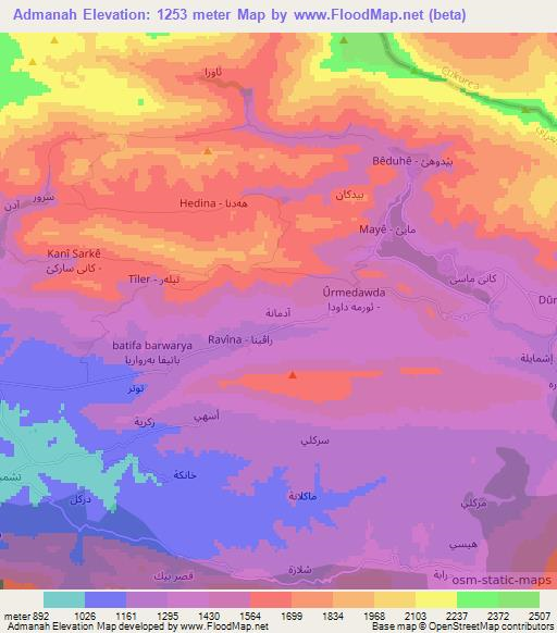 Admanah,Iraq Elevation Map