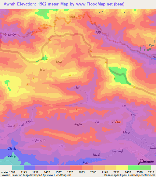 Awrah,Iraq Elevation Map