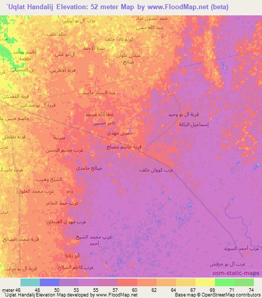 `Uqlat Handalij,Iraq Elevation Map