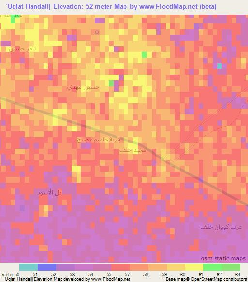 `Uqlat Handalij,Iraq Elevation Map