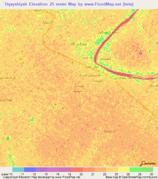 `Uqayshiyah,Iraq Elevation Map