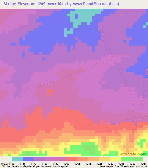 Sikube,Zambia Elevation Map