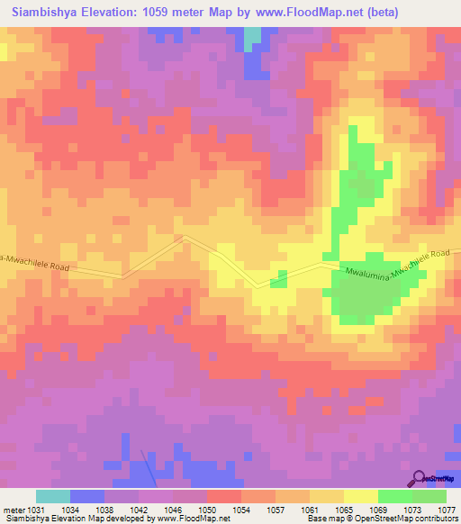 Siambishya,Zambia Elevation Map