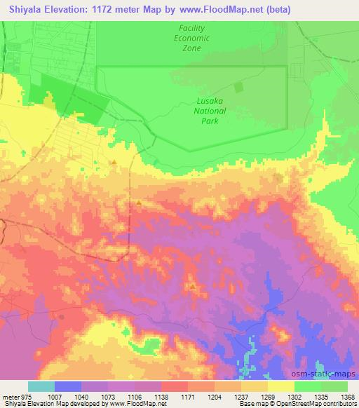 Shiyala,Zambia Elevation Map