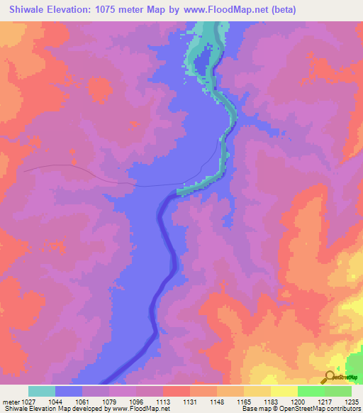 Shiwale,Zambia Elevation Map