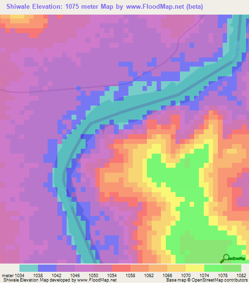 Shiwale,Zambia Elevation Map