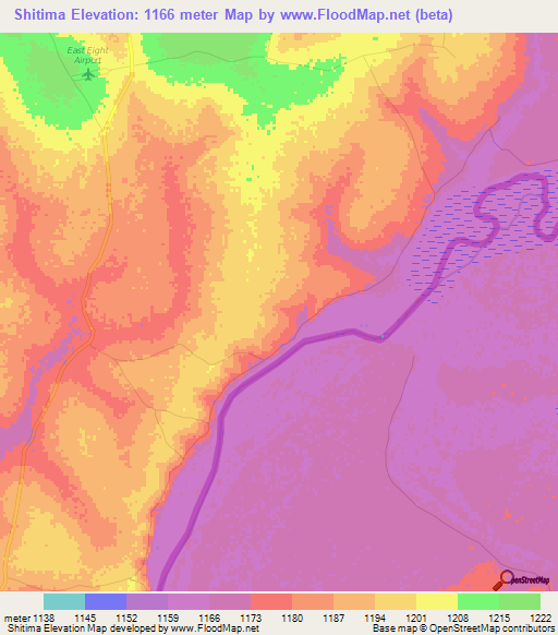 Shitima,Zambia Elevation Map