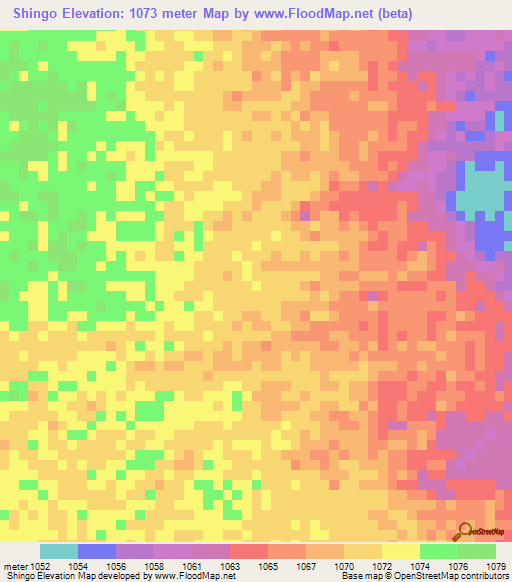 Shingo,Zambia Elevation Map