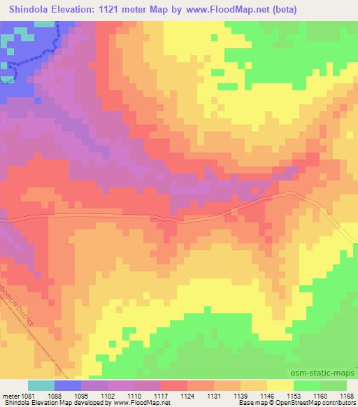 Shindola,Zambia Elevation Map