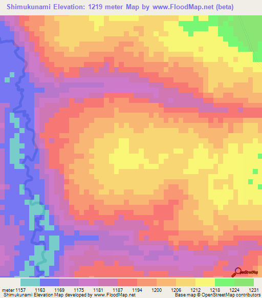 Shimukunami,Zambia Elevation Map