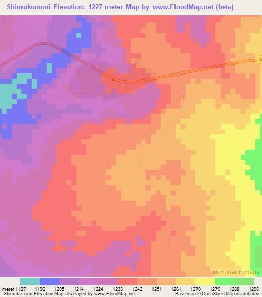Shimukunami,Zambia Elevation Map