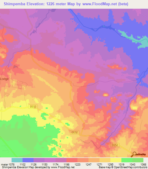 Shimpemba,Zambia Elevation Map