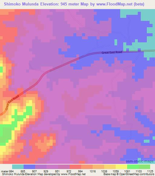 Shimoko Mulunda,Zambia Elevation Map