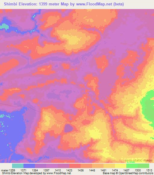 Shimbi,Zambia Elevation Map