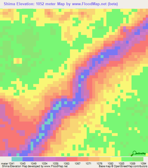 Shima,Zambia Elevation Map